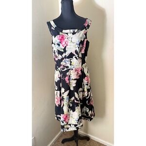 White House Black Market Floral Print Fit & Flare Dress Sleeveless Black 12